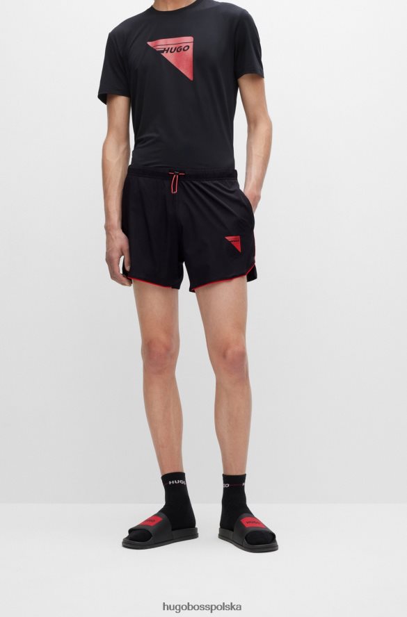 Hugo Boss Czarne, super rozciągliwe spodenki hugo z lamówką i logo kapsuły czarny R0X0H64312