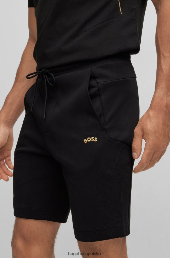 Hugo Boss Czarne szorty hugo o regularnym kroju z elastycznego materiału z grafiką w kratkę czarny R0X0H61773