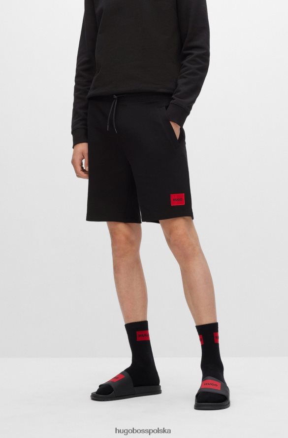 Hugo Boss Czarne szorty hugo z bawełny frotte i czerwoną metką z logo czarny R0X0H63494