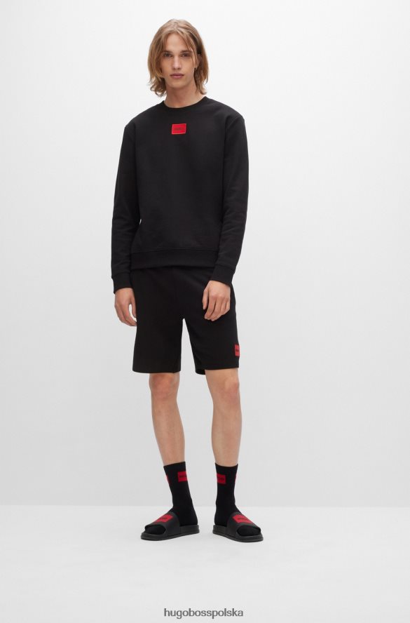 Hugo Boss Czarne szorty hugo z bawełny frotte i czerwoną metką z logo czarny R0X0H63494