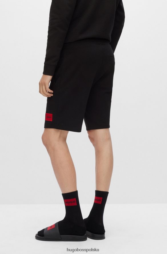 Hugo Boss Czarne szorty hugo z bawełny frotte i czerwoną metką z logo czarny R0X0H63494