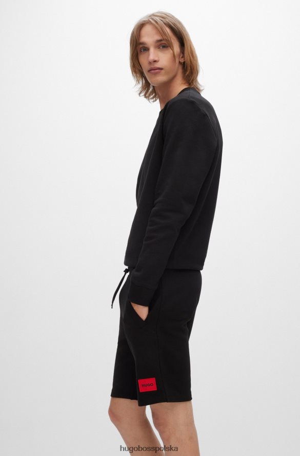 Hugo Boss Czarne szorty hugo z bawełny frotte i czerwoną metką z logo czarny R0X0H63494