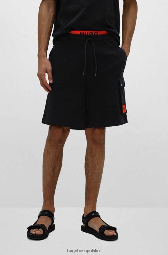 Hugo Boss Czarne szorty hugo z bawełny frotte i czerwoną metką z logo czarny R0X0H63742
