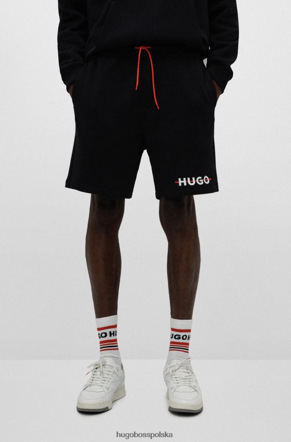 Hugo Boss Czarne szorty hugo z mieszanki bawełny z logo i paskiem czarny R0X0H63295