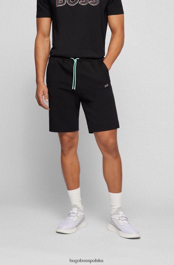 Hugo Boss Czarne szorty o regularnym kroju z mieszanki bawełny i wielokolorowym logo hugo czarny R0X0H62279
