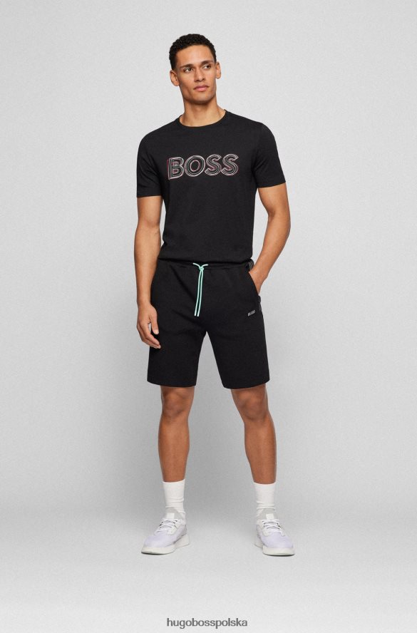 Hugo Boss Czarne szorty o regularnym kroju z mieszanki bawełny i wielokolorowym logo hugo czarny R0X0H62279