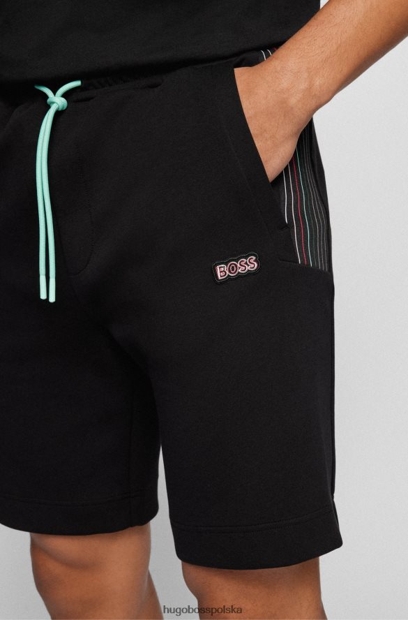 Hugo Boss Czarne szorty o regularnym kroju z mieszanki bawełny i wielokolorowym logo hugo czarny R0X0H62279