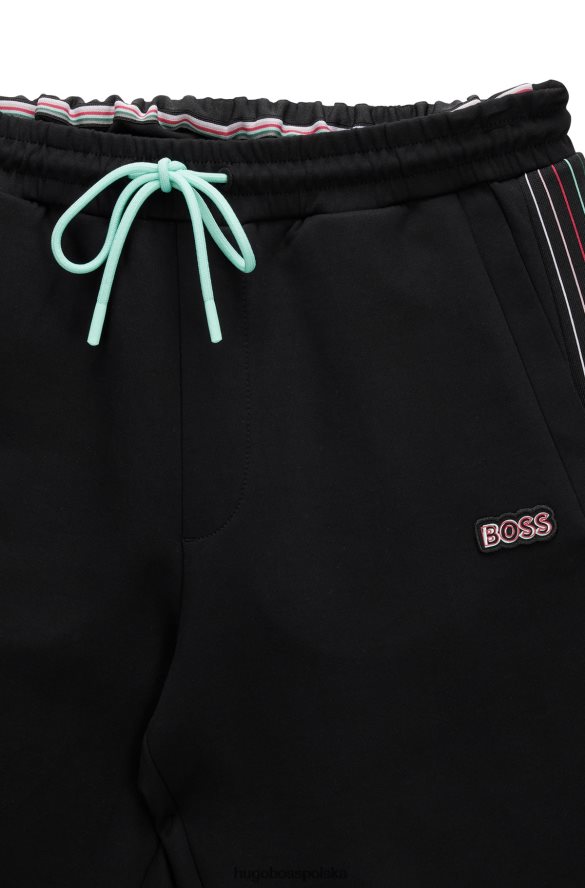 Hugo Boss Czarne szorty o regularnym kroju z mieszanki bawełny i wielokolorowym logo hugo czarny R0X0H62279