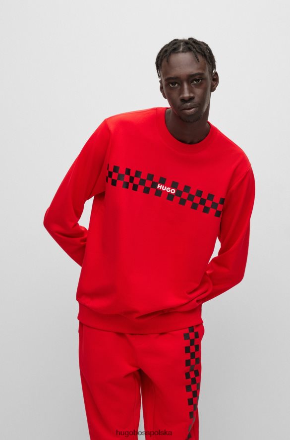 Hugo Boss Czerwona bawełniana bluza hugo frotte z grafiką z logo czerwony R0X0H61115