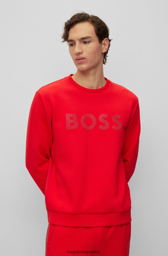 Hugo Boss Czerwona bluza hugo z mieszanki bawełny, o swobodnym kroju, z logo ze strasu czerwony R0X0H63453