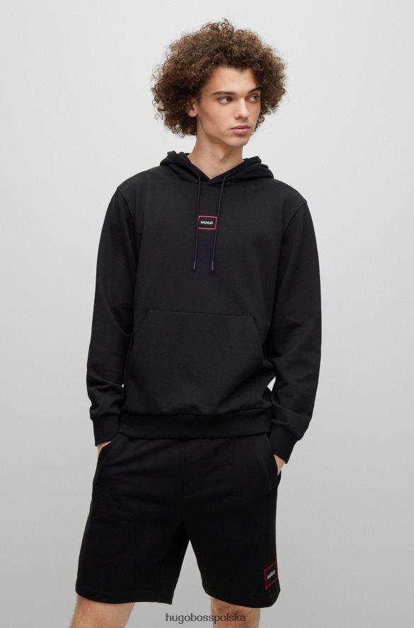 Hugo Boss Hugo Czarna bluza z kapturem o swobodnym kroju z frotte z logo w ramce czarny R0X0H61519