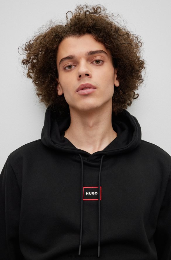 Hugo Boss Hugo Czarna bluza z kapturem o swobodnym kroju z frotte z logo w ramce czarny R0X0H61519