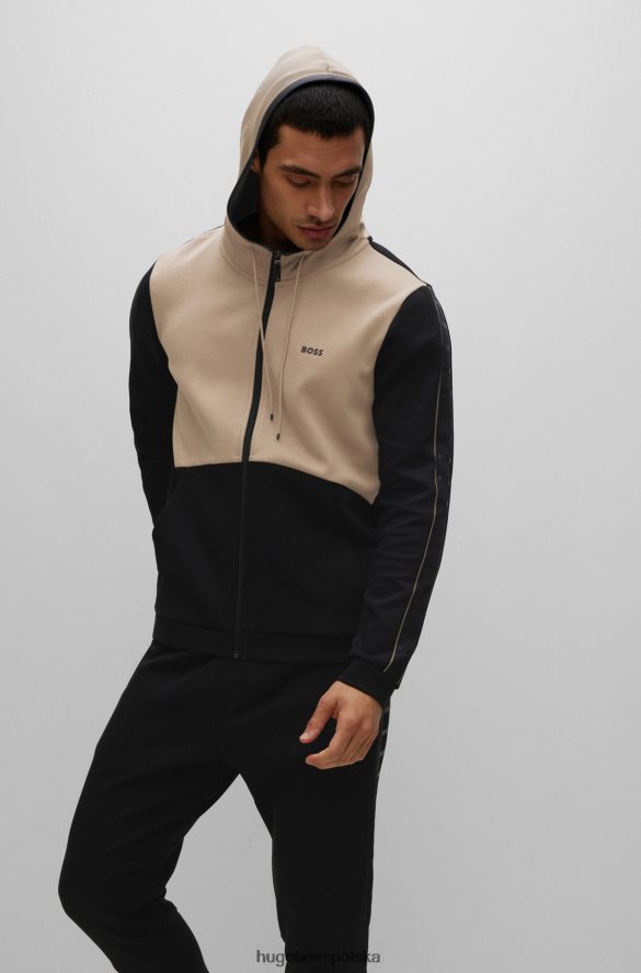 Hugo Boss Hugo Czarna, zapinana na zamek bluza z kapturem z mieszanki bawełny i wstawkami z taśmy z logo czarny R0X0H61233
