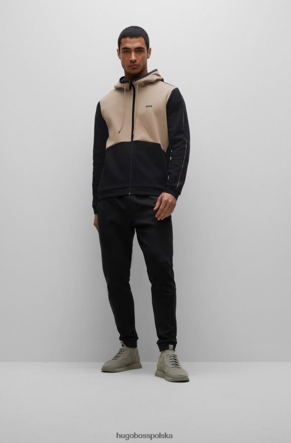 Hugo Boss Hugo Czarna, zapinana na zamek bluza z kapturem z mieszanki bawełny i wstawkami z taśmy z logo czarny R0X0H61233
