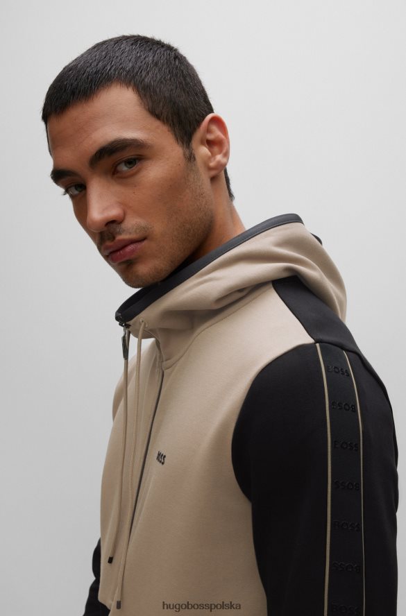 Hugo Boss Hugo Czarna, zapinana na zamek bluza z kapturem z mieszanki bawełny i wstawkami z taśmy z logo czarny R0X0H61233