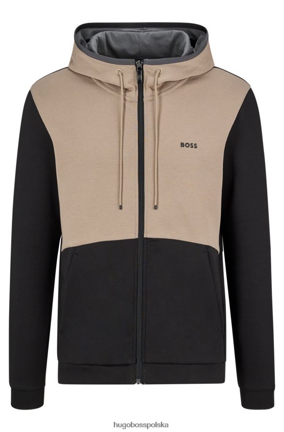 Hugo Boss Hugo Czarna, zapinana na zamek bluza z kapturem z mieszanki bawełny i wstawkami z taśmy z logo czarny R0X0H61233