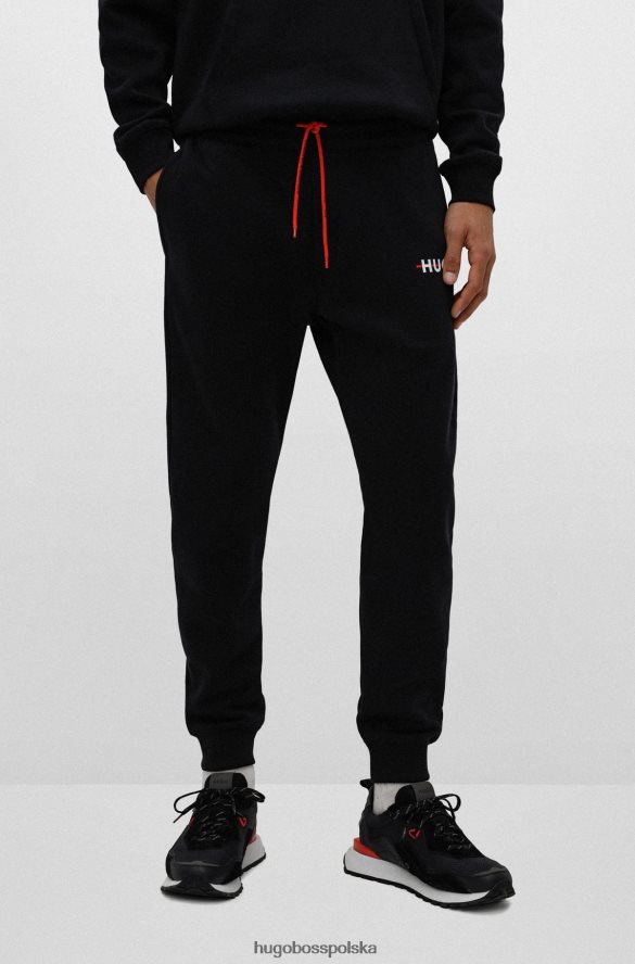 Hugo Boss Hugo Czarne spodnie dresowe z mieszanki bawełny z paskiem i logo czarny R0X0H63209