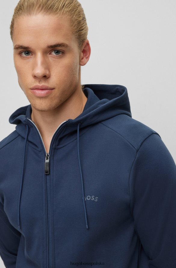Hugo Boss Hugo Zapinana na zamek bluza z kapturem z bawełny organicznej z ciemnoniebieskim logo ciemny niebieski R0X0H61010