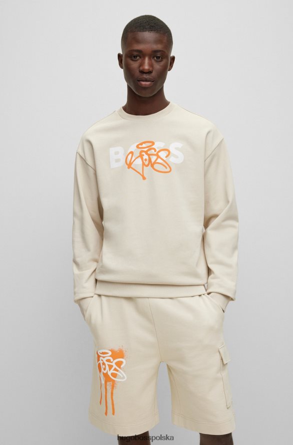 Hugo Boss Hugo bawełniana bluza o swobodnym kroju z grafiką z graffiti w kolorze jasnobeżowym jasny beż R0X0H61532