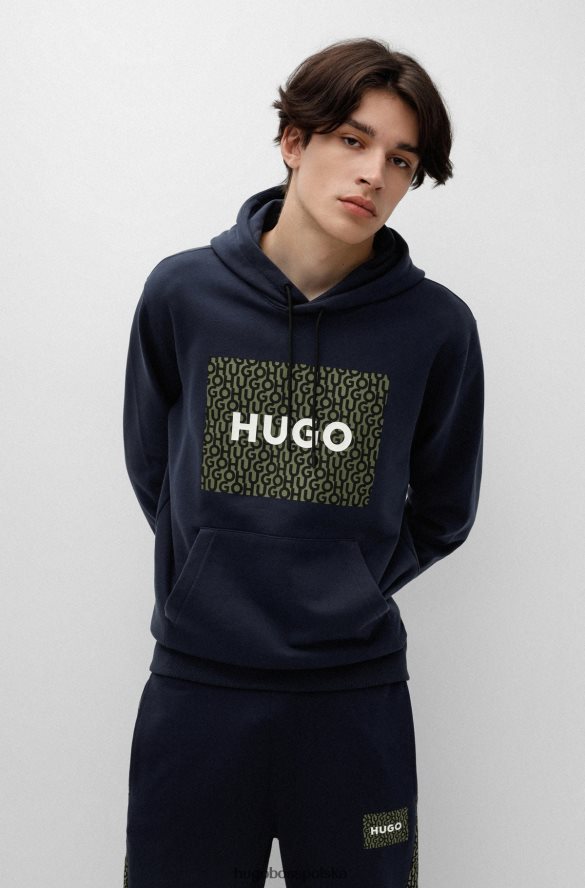 Hugo Boss Hugo bluza z kapturem o swobodnym kroju z frotte z nadrukiem logo w kolorze ciemnoniebieskim ciemny niebieski R0X0H61801