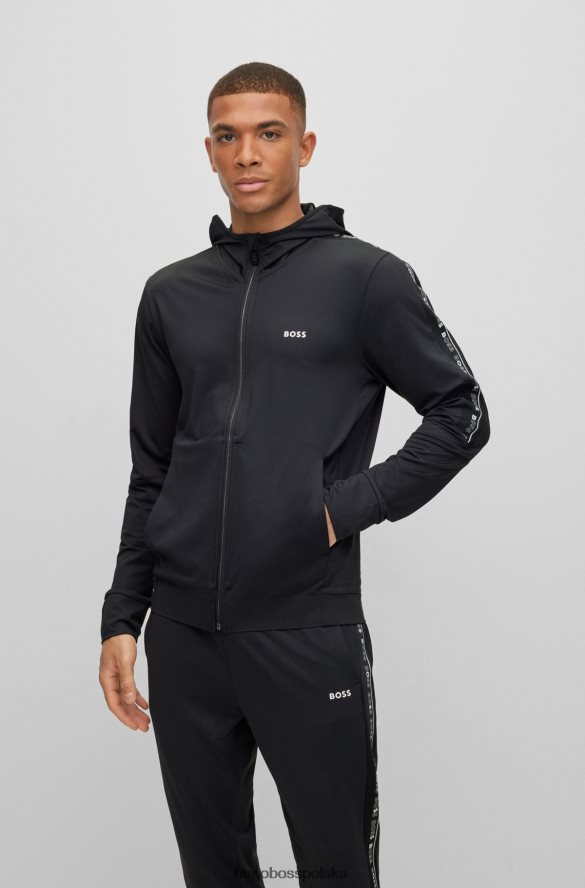 Hugo Boss Hugo czarna, zapinana na zamek bluza z kapturem i wstawkami z taśmy z logo czarny R0X0H61851