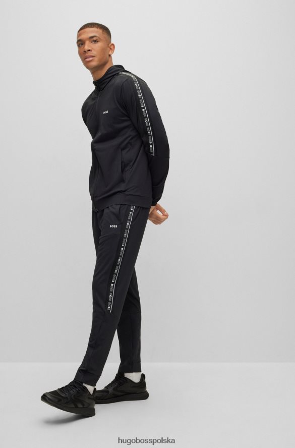 Hugo Boss Hugo czarna, zapinana na zamek bluza z kapturem i wstawkami z taśmy z logo czarny R0X0H61851