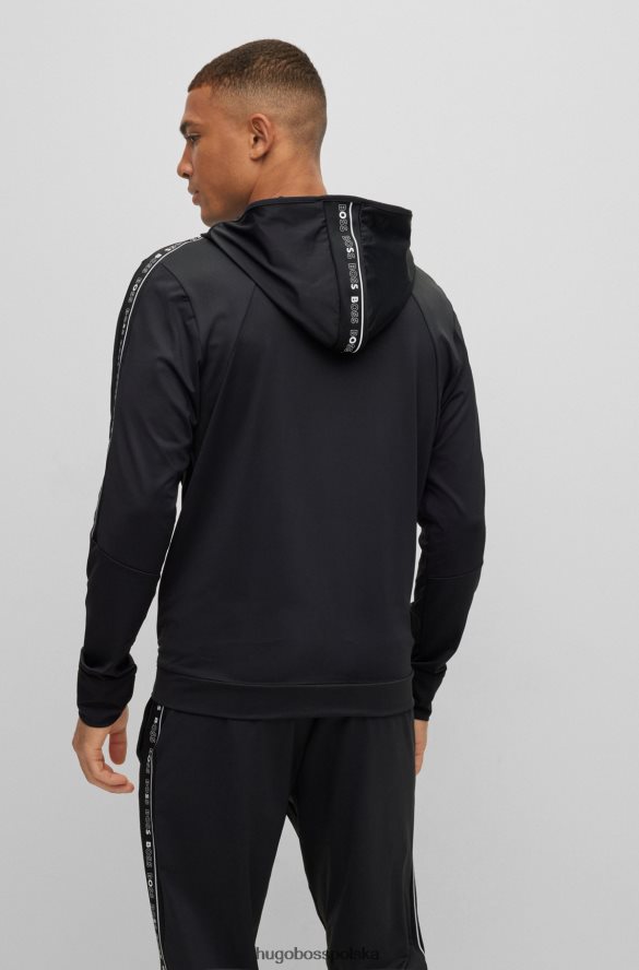 Hugo Boss Hugo czarna, zapinana na zamek bluza z kapturem i wstawkami z taśmy z logo czarny R0X0H61851