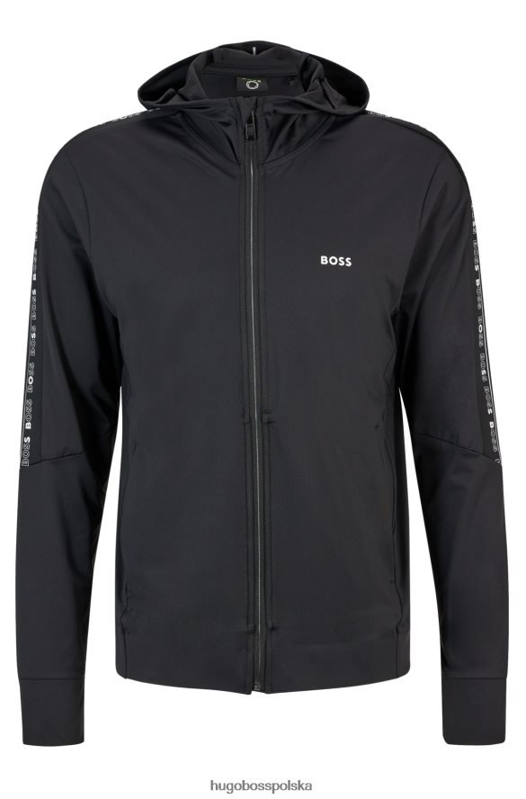 Hugo Boss Hugo czarna, zapinana na zamek bluza z kapturem i wstawkami z taśmy z logo czarny R0X0H61851