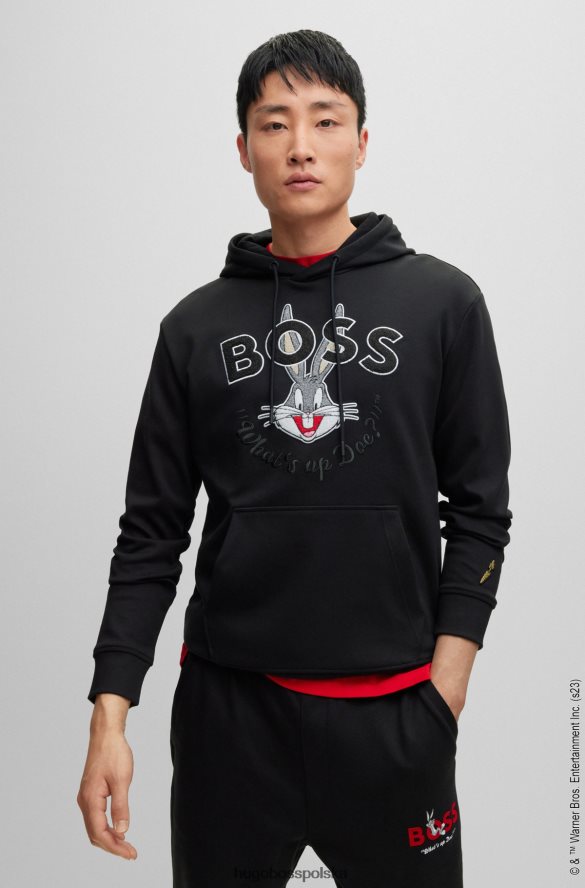 Hugo Boss Looney Tunes x Hugo – bawełniana bluza z kapturem typu interlock czarny R0X0H62683