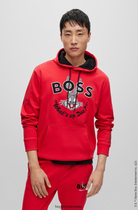 Hugo Boss Looney Tunes x – bawełniana bluza z kapturem typu interlock czerwony R0X0H62684