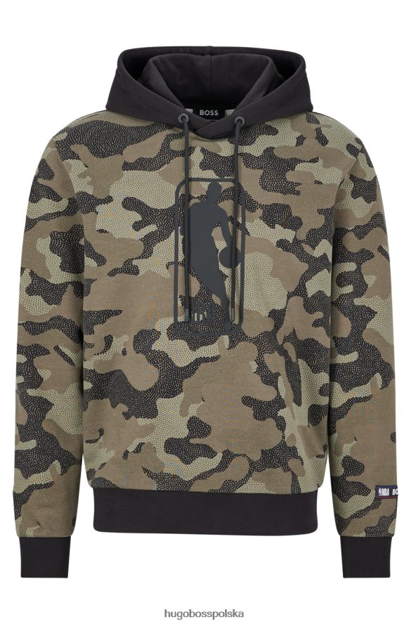 Hugo Boss & NBA Bluza z kapturem z bawełny frotte i wzorem kamuflażu zielony R0X0H63073