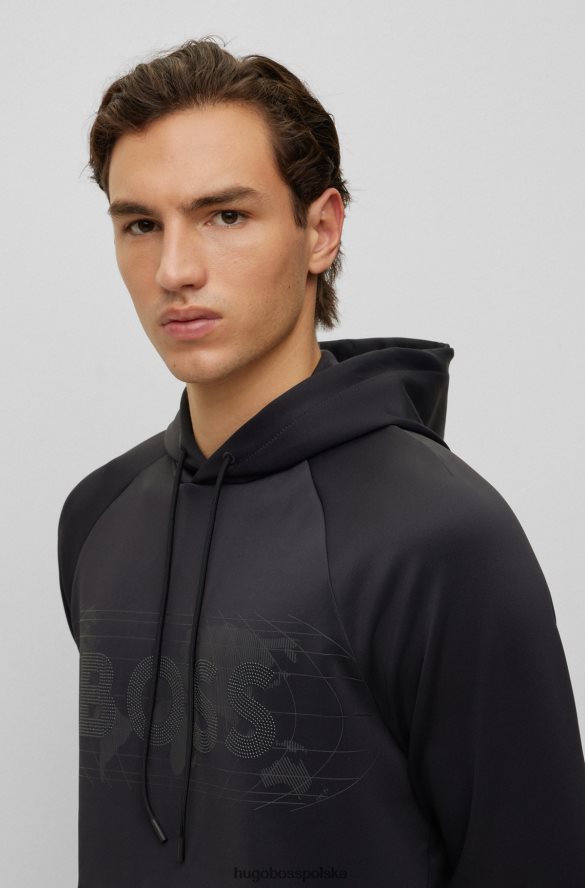 Hugo Boss Rozciągliwa, luźna bluza z kapturem i logo hugo z kryształkami w kolorze czarnym czarny R0X0H63965