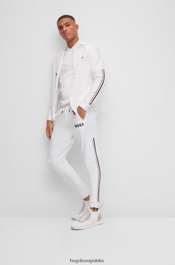 Hugo Boss Spodnie dresowe x Matteo Berrettini z logo i charakterystycznymi paskami i mankietami u dołu biały R0X0H64411