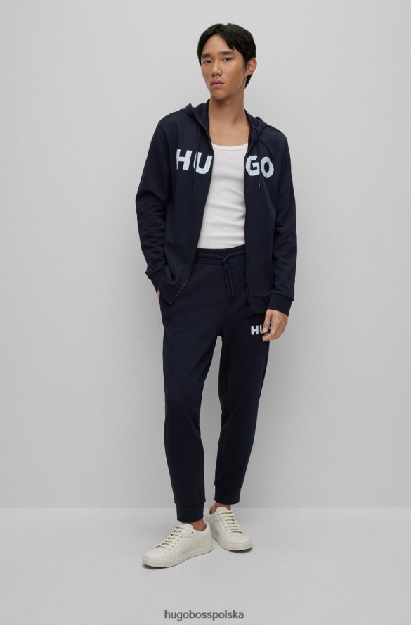 Hugo Boss Spodnie dresowe z bawełny frotte z logo w kolorze ciemnoniebieskim hugo ciemny niebieski R0X0H62576