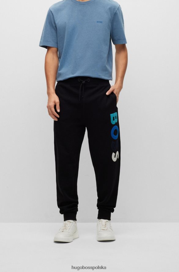 Hugo Boss Spodnie dresowe z bawełny frotte z polarowym logo hugo w kolorze czarnym czarny R0X0H63468