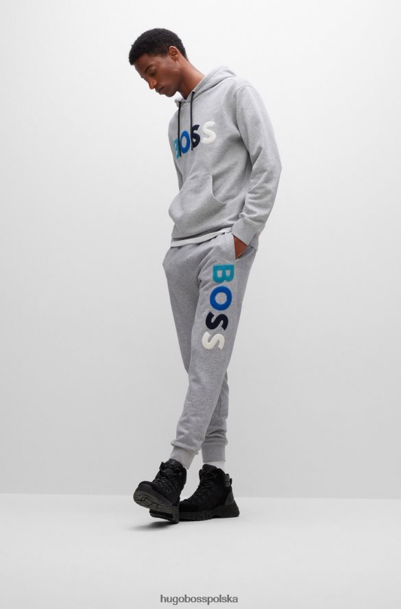 Hugo Boss Spodnie dresowe z jasnoszarej bawełny frotte z polarowym logo hugo jasnoszary R0X0H63469