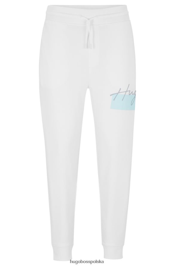Hugo Boss Spodnie dresowe z mankietami z frotte z odręcznym logo w kolorze białym hugo biały R0X0H64428