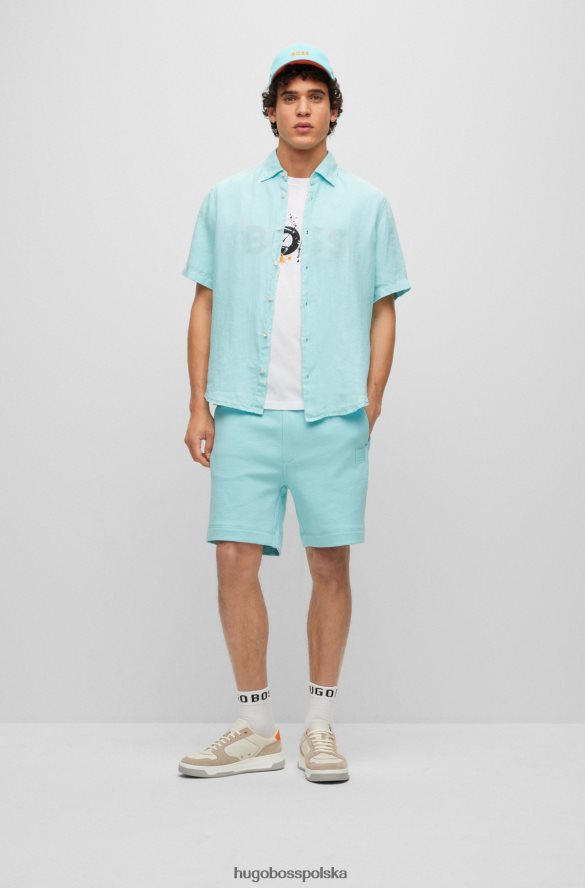 Hugo Boss Szorty ściągane sznurkiem z bawełny frotte z naszywką z logo w kolorze jasnoniebieskim hugo jasny niebieski R0X0H63932