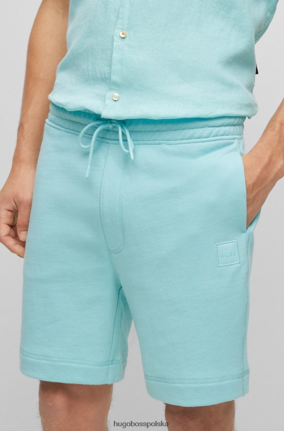 Hugo Boss Szorty ściągane sznurkiem z bawełny frotte z naszywką z logo w kolorze jasnoniebieskim hugo jasny niebieski R0X0H63932