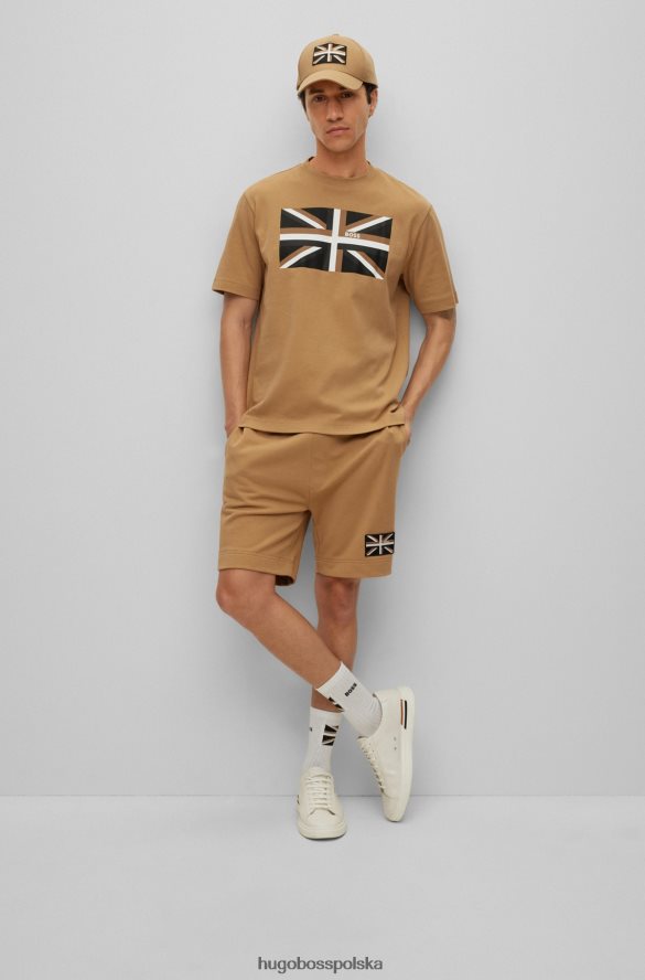 Hugo Boss Szorty hugo z bawełny organicznej z naszywką Union Jack w kolorze beżowym beżowy R0X0H63316