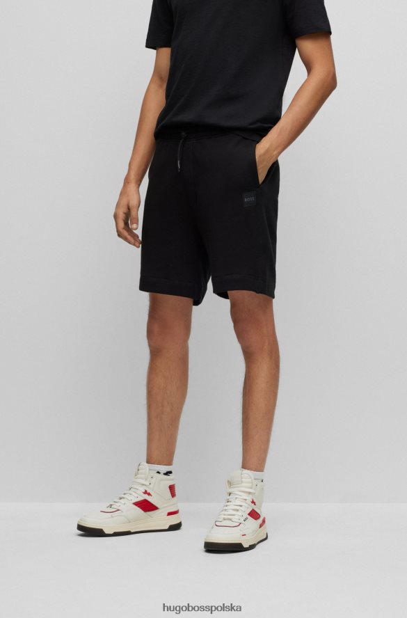 Hugo Boss Szorty hugo ze sznurkiem z francuskiej bawełny frotte z czarną naszywką z logo czarny R0X0H63931