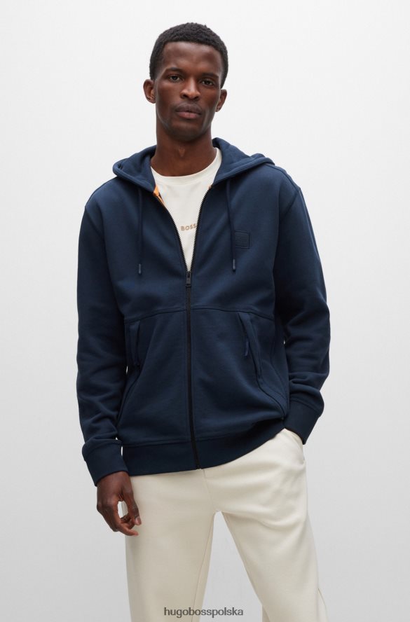 Hugo Boss Zapinana na zamek bluza z bawełny frotte i naszywką z logo Hugo w kolorze granatowym ciemny niebieski R0X0H62040