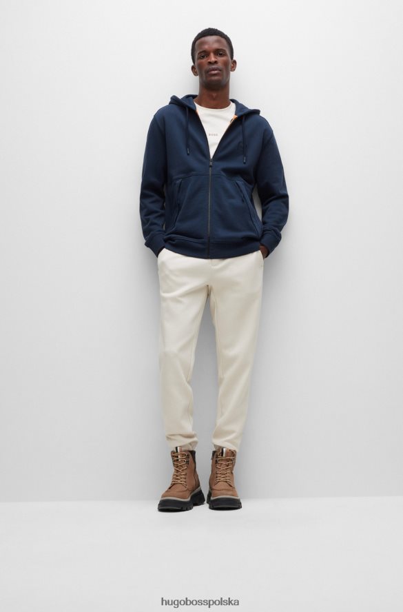 Hugo Boss Zapinana na zamek bluza z bawełny frotte i naszywką z logo Hugo w kolorze granatowym ciemny niebieski R0X0H62040