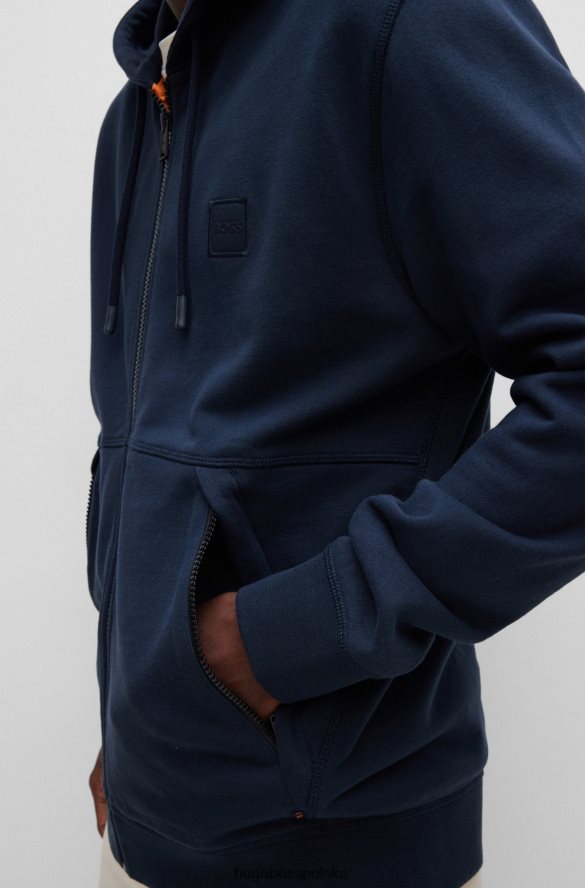 Hugo Boss Zapinana na zamek bluza z bawełny frotte i naszywką z logo Hugo w kolorze granatowym ciemny niebieski R0X0H62040