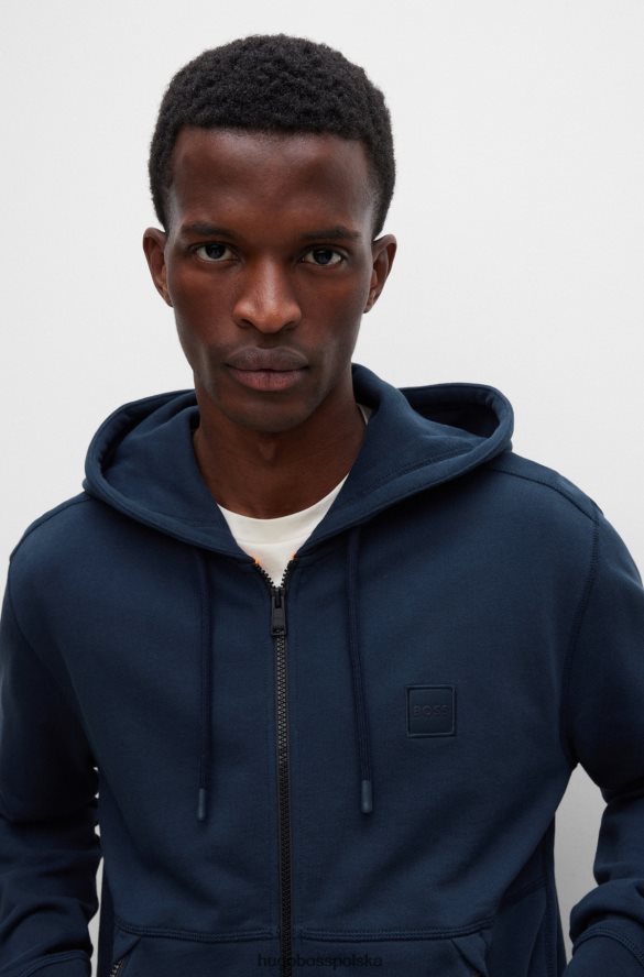 Hugo Boss Zapinana na zamek bluza z bawełny frotte i naszywką z logo Hugo w kolorze granatowym ciemny niebieski R0X0H62040