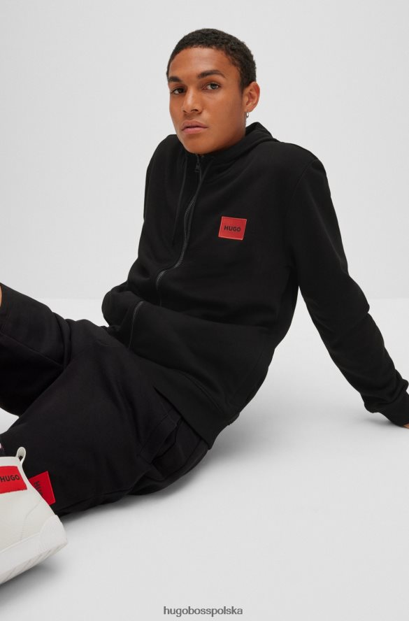 Hugo Boss Zapinana na zamek bluza z bawełny frotte z naszywką z logo Hugo w kolorze czarnym czarny R0X0H62268