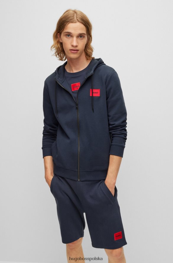 Hugo Boss Zapinana na zamek bluza z bawełny frotte z naszywką z logo w kolorze ciemnoniebieskim hugo ciemny niebieski R0X0H62266