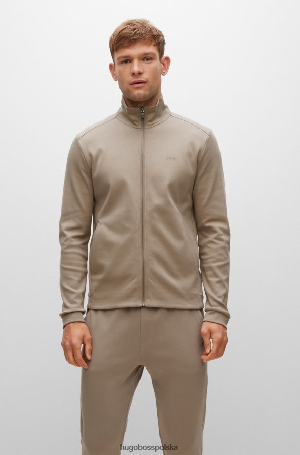 Hugo Boss Zapinana na zamek bluza z bawełny organicznej z zaokrąglonym logo hugo w kolorze beżowym beżowy R0X0H62657