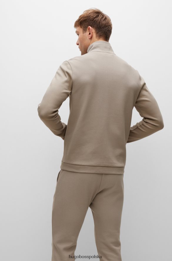 Hugo Boss Zapinana na zamek bluza z bawełny organicznej z zaokrąglonym logo hugo w kolorze beżowym beżowy R0X0H62657