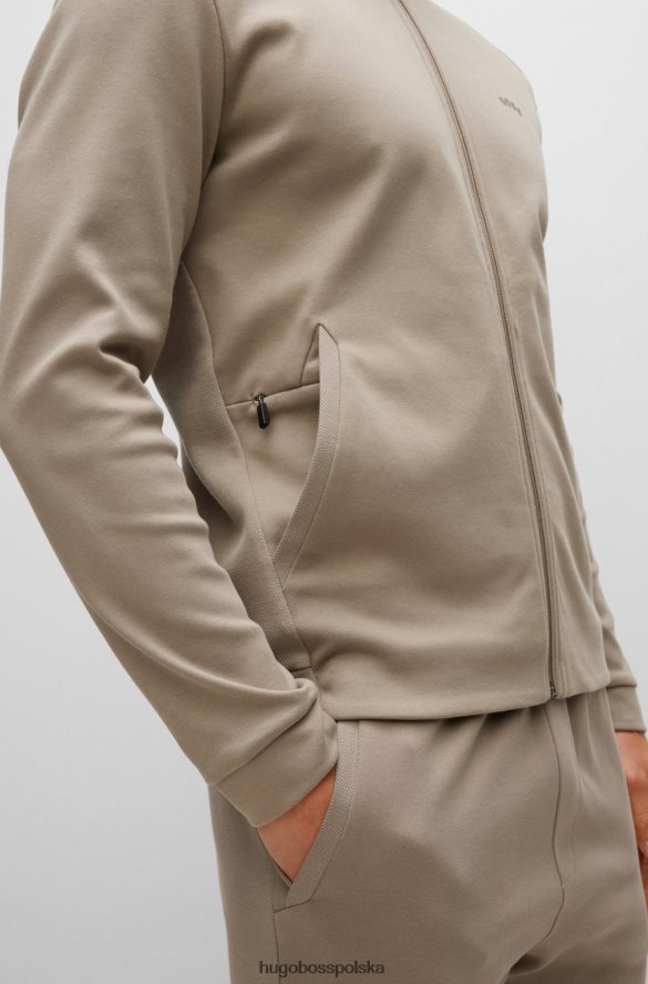 Hugo Boss Zapinana na zamek bluza z bawełny organicznej z zaokrąglonym logo hugo w kolorze beżowym beżowy R0X0H62657